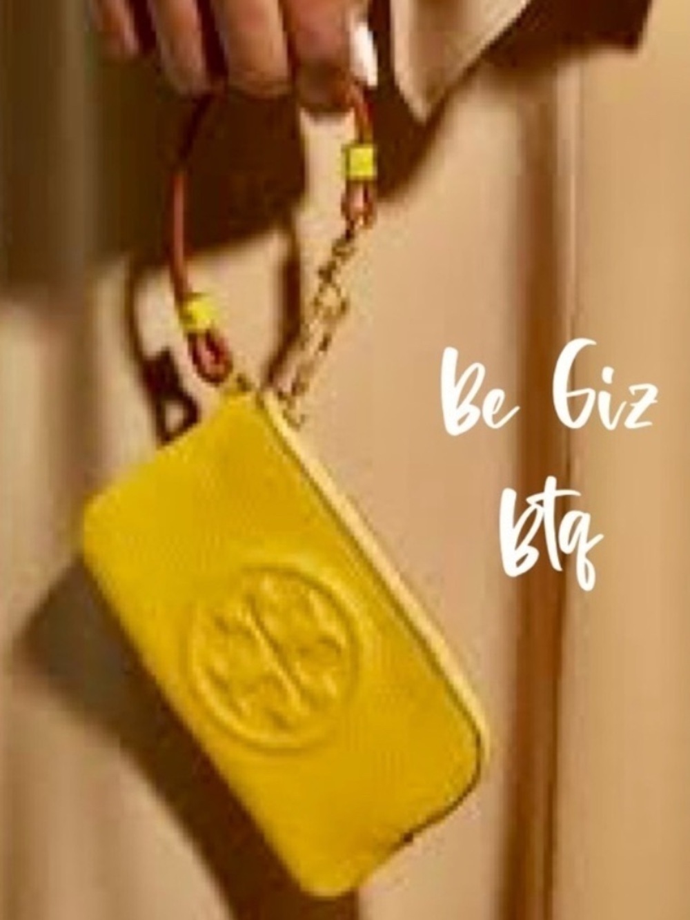 🆑 Tory Burch Authentic Leather Color Block Zip Card Case Yellow NWT